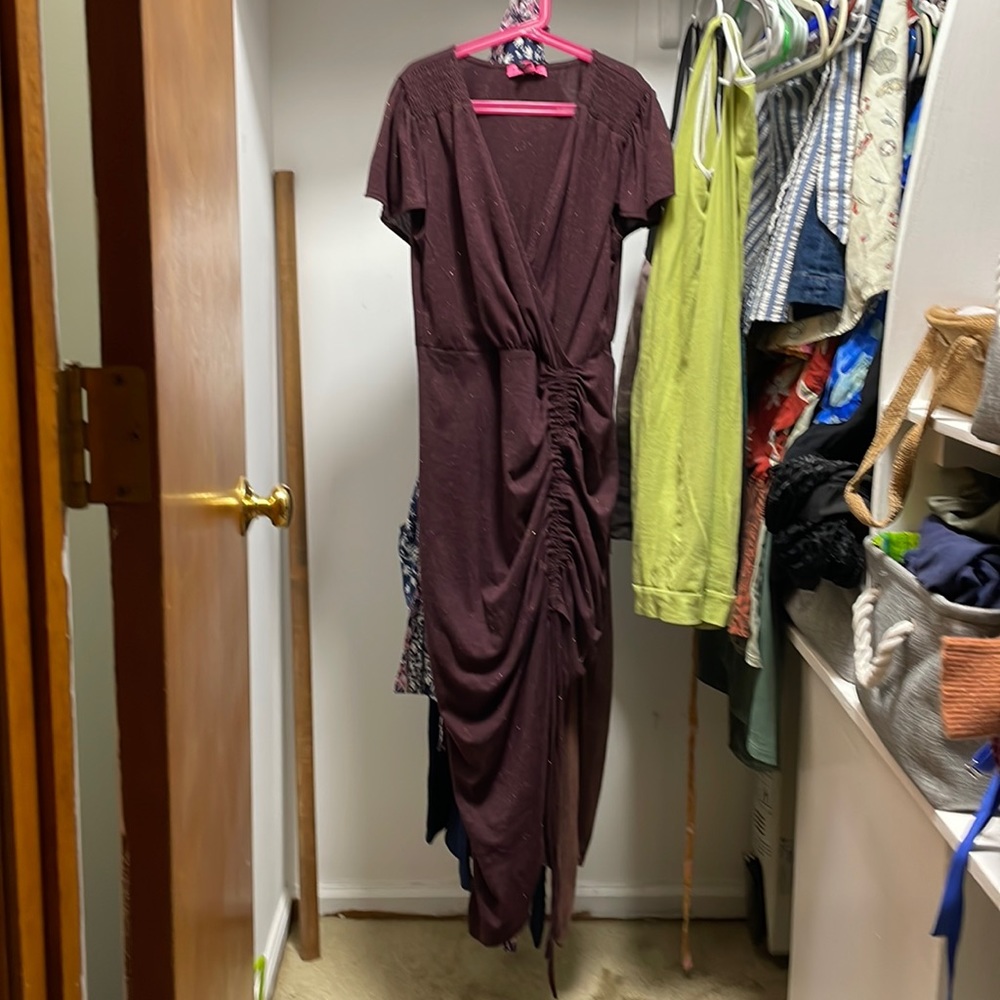 Betsy Johnson ruched flutter sleeve gathered leg dress S NWT